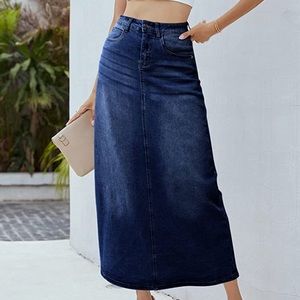 Long Women's Skirt Maxi Stretch High Waisted With Pockets